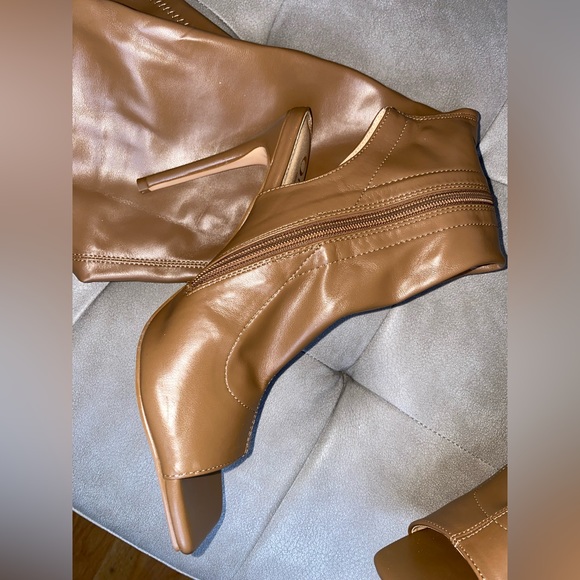 NWOT Olivia Ferguson Brown Open Toe Thigh High BootHeels | Women’s US Size 7 1/2 - Picture 4 of 16